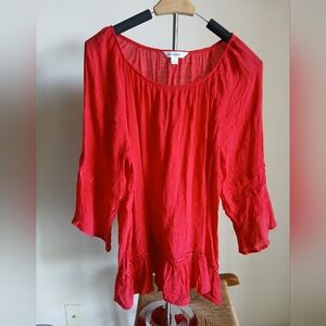 Counterparts Red Bell Sleeve Top Size 1X Crinkle